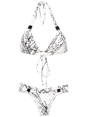 Brigitte graphic-print halterneck bikini - White