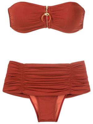Brigitte hardware-detail ruched bikini - Brown