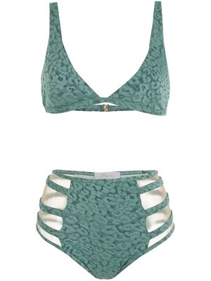 Brigitte leopard-print cut-out bikini set - Green