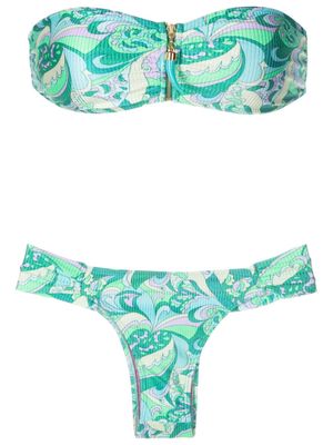 Brigitte paisley-print strapless bikini - Green