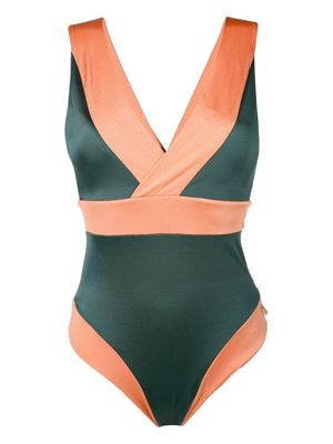 Brigitte panelled V-neck swimsuit - Green