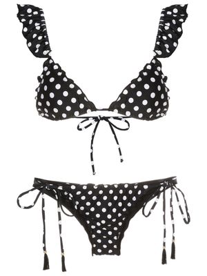 Brigitte polka dot-print ruffled bikini - Black