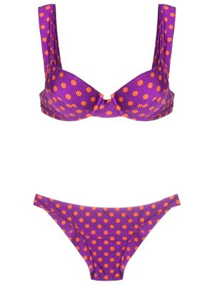 Brigitte polkadot-print underwire-cup bikini - Purple