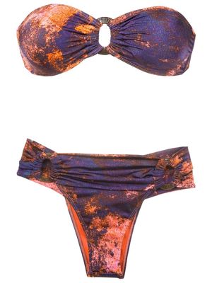 Brigitte ring-detail printed bandeau bikini - Purple