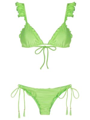 Brigitte ruffled-trim ribbed bikini - Green