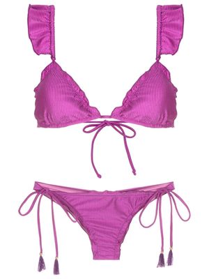 Brigitte ruffled-trim ribbed bikini - Pink