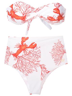 Brigitte sea life-print high-waisted bikini set - White