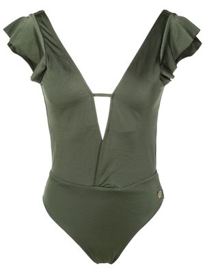 Brigitte short-sleeved open-back swimsuit - Green