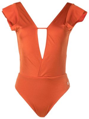Brigitte short-sleeved open-back swimsuit - Orange