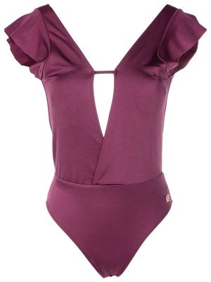 Brigitte short-sleeved open-back swimsuit - Purple
