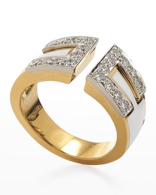 Brilliant-Cut Diamond and White Enamel Ring in Platinum and Gold, Size 6.5