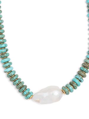 Brinker & Eliza Dune turquoise and pearl beaded necklace - Gold