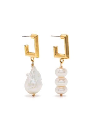Brinker & Eliza Rectangle pearl drop earring - Gold
