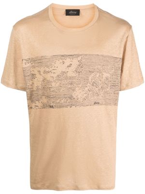 Brioni abstract-print linen T-shirt - Brown