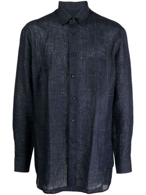Brioni check-print linen shirt - Blue