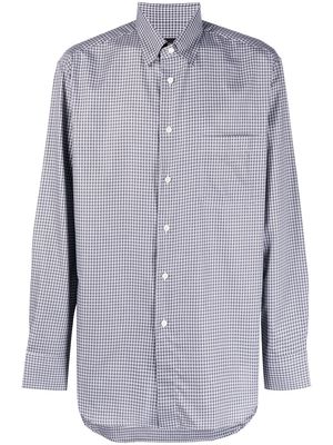 Brioni check-print long-sleeve shirt - Blue