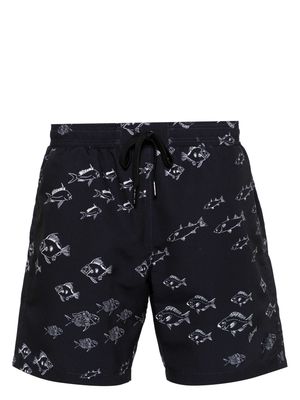 Brioni fish-print swim shorts - Blue