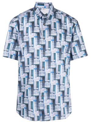 Brioni geometric-print short-sleeve shirt - Blue
