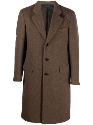 Brioni leather-trim single-breasted coat - Brown