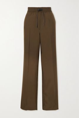 Brioni - Leather-trimmed Wool Straight-leg Pants - Brown