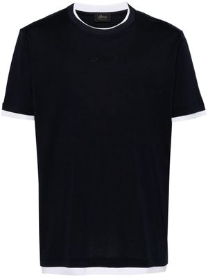 Brioni logo-embroidered cotton T-shirt - Blue