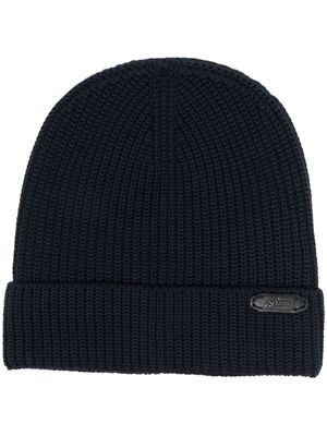 Brioni logo-patch ribbed knit hat - Blue