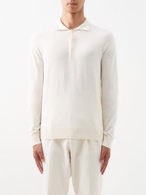 Brioni - Long-sleeved Sea Island Cotton-blend Polo Shirt - Mens - Cream