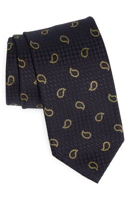 Brioni Paisley Silk Jacquard Tie in Midnight Blue/Lemon