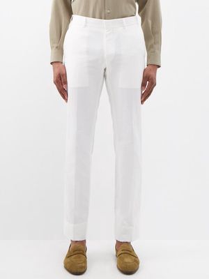 Brioni - Pressed-front Linen-blend Gabardine Trousers - Mens - White