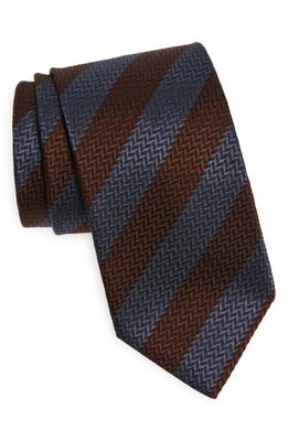 Brioni Repp Stripe Silk Tie in Coffee/Graphite