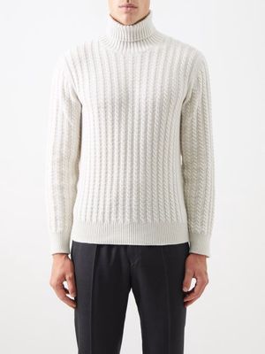 Brioni - Roll-neck Cable-knit Cashmere Sweater - Mens - Cream