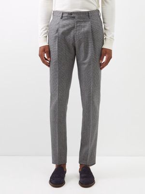 Brioni - Saba Pleated Wool Trousers - Mens - Grey