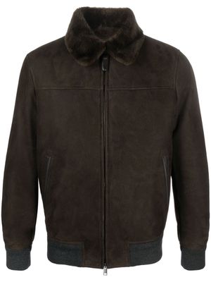 Brioni shearling-collar leather jacket - Brown