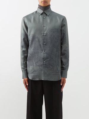 Brioni - Villa Borghese-print Silk Shirt - Mens - Grey