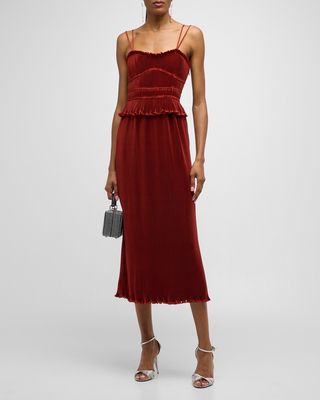 Brisha Ribbed Velvet A-Line Midi Dress