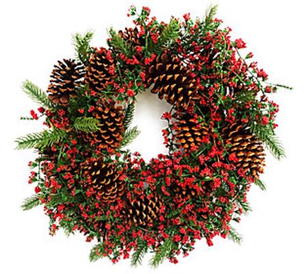 Brite Star 22" Pine Wreath with Berry and Pinec one Accents