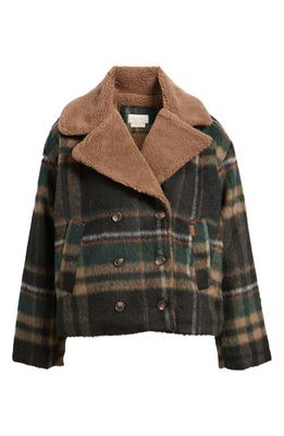 Brixton Academy Plaid Faux Shearling Collar Coat in Pine Needle