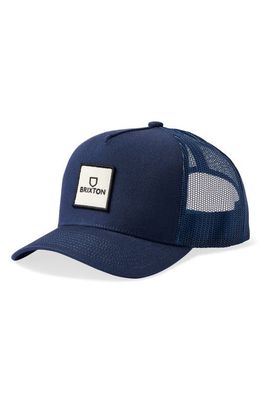 Brixton Alpha Block x C MP Trucker Hat in Washed Navy/Washed Navy