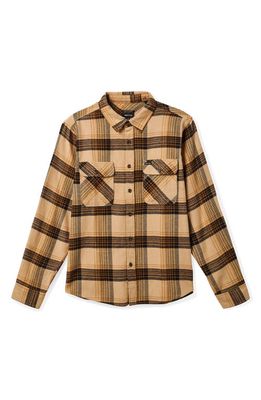 Brixton Bowery Cotton Blend Flannel Shirt in Sand/Black