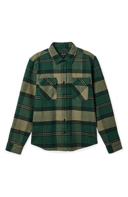 Brixton Bowery Heavyweight Cotton Flannel Shirt in Pine Needle/Olive Surplus