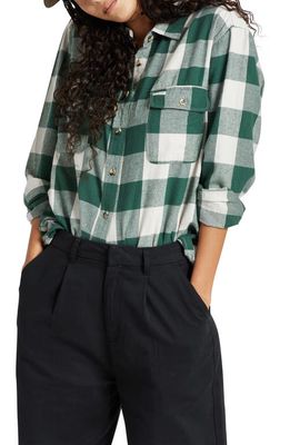 Brixton Bowery Plaid Cotton Flannel Shirt in Pine Needle/Beige