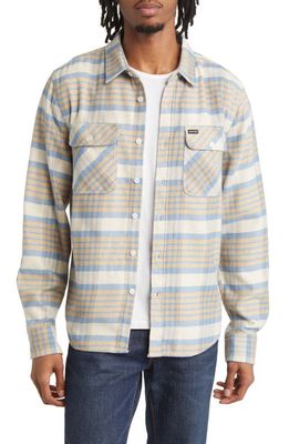Brixton Bowery Standard Fit Plaid Flannel Button-Up Shirt in Whitecap/Sand/Blue Heaven