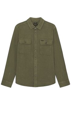 Brixton Bowery Textured Loop Twill Overshirt in Olive