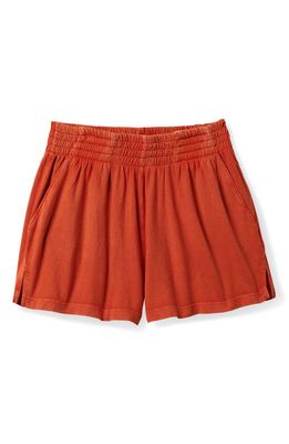 Brixton Carefree Smocked Waist Organic Cotton Shorts in Burnt Red