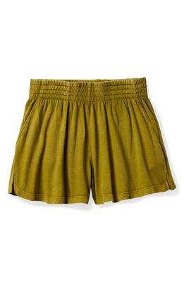 Brixton Carefree Smocked Waist Organic Cotton Shorts in Moss