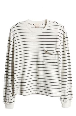 Brixton Carefree Stripe Long Sleeve Organic Cotton Pocket T-Shirt in Off White/Black