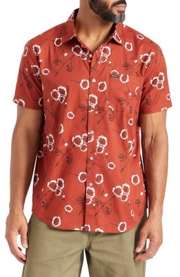 Brixton Charter Print Short Sleeve Button-Up Shirt in Burnt Henna/Off White