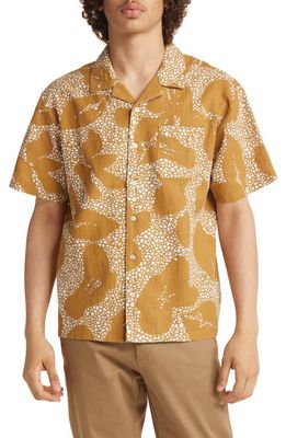Brixton Charter Stretch Short Sleeve Button-Up Shirt in Off White/Medal Bronze