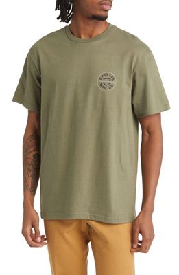 Brixton Crest II Standard Fit Graphic T-Shirt in Olive Surplus/washed Navy/sand