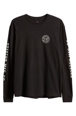 Brixton Crest Long Sleeve Cotton Graphic T-Shirt in Black/Mineral Grey/White
